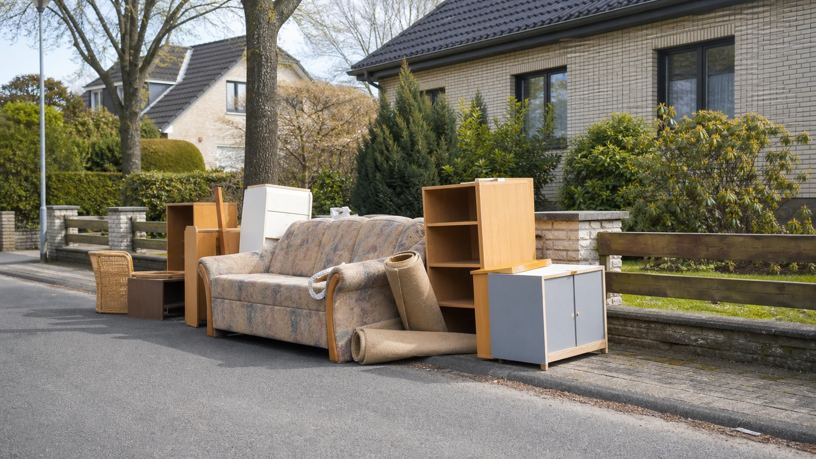 Geordnet bereitgestellter Sperrmüll vor einem Einfamilienhaus in Norderstedt
