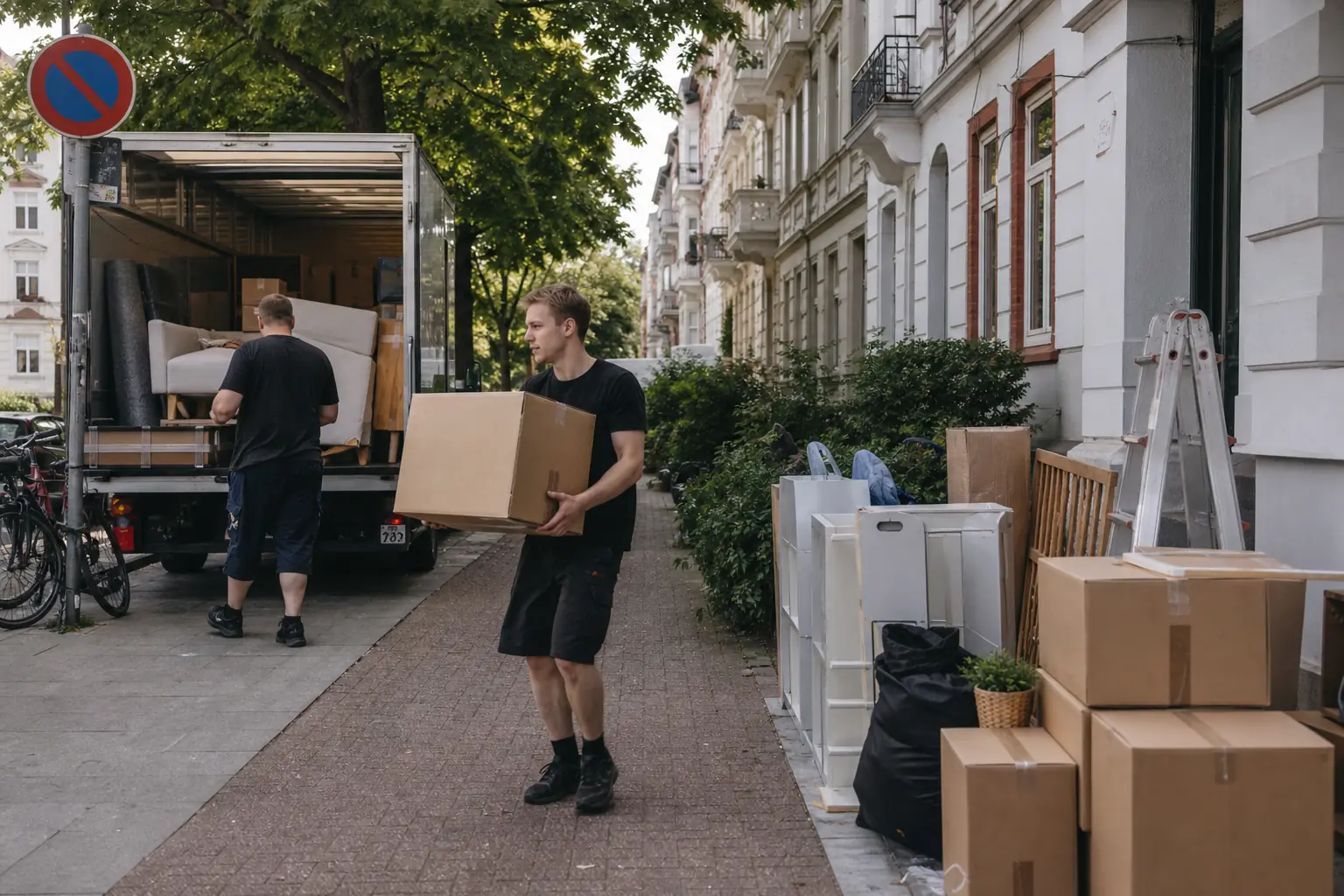 Umzug in Hamburg 2026 mit Halteverbotszone und Transporter